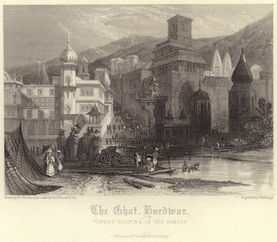 The Ghat in Hurdwar with Hindus Bathing in the Ganges by Thomas Colman Dibdin