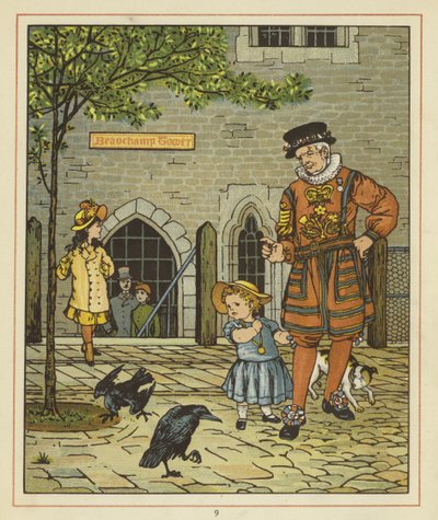 A Young Girl Stands Nervously Beside a Yeoman of the Guard by Thomas Crane