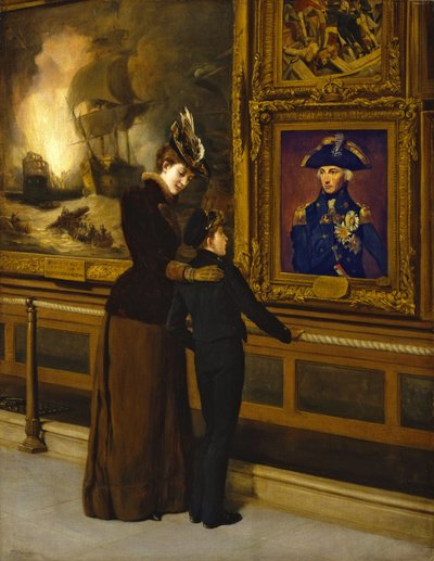 British pride and glory, a Royal Navy cadet contemplating the famous portrait of Horatio Nelson (1748-1805) by Lemuel Abbott by Thomas Davidson