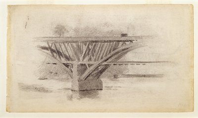 Drawing of Girard Avenue Bridge/Verso Sketch of an Oar by Thomas Eakins