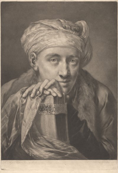 Portrait of a Man Wearing a Turban, Leaning on Book by Thomas Frye