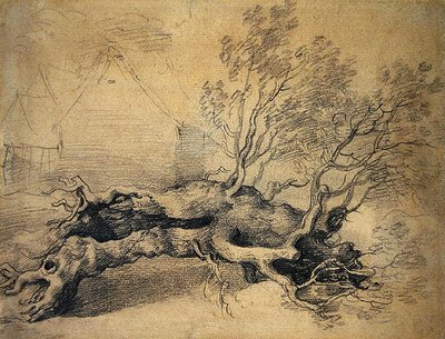 A Fallen Tree with Farm Buildings Beyond by Thomas Gainsborough