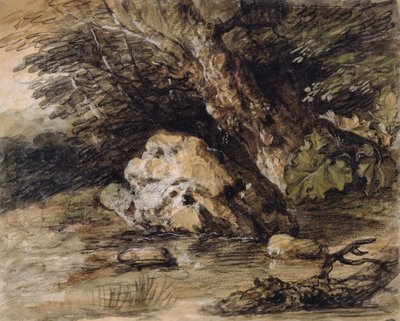 A Hilly Landscape with Figures Approaching a Bridge, c.1763 by Thomas Gainsborough