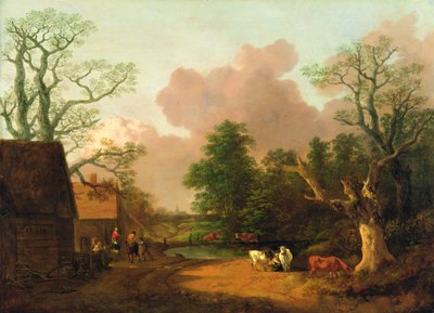 A Landscape with Figures, Farm Buildings and a Milkmaid by Thomas Gainsborough