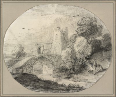 River Landscape with a Bridge and a Church by Thomas Gainsborough