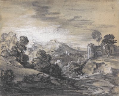 Wooded Landscape with Castle by Thomas Gainsborough