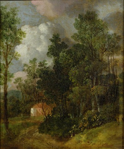 Wooded Landscape with Country House and Two Figures by Thomas Gainsborough
