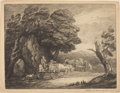 Wooded Landscape with Two Country Carts and Figures by Thomas Gainsborough