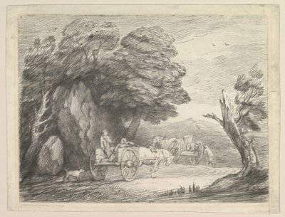 Wooded Landscape with Two Country Carts and Figures, August 1, 1797 by Thomas Gainsborough