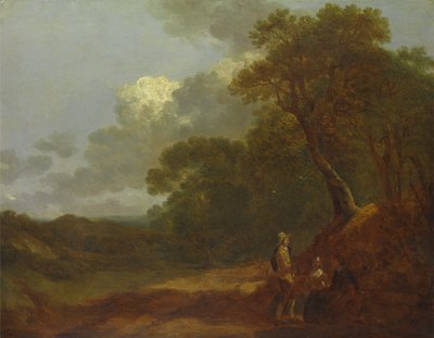 Wooded Landscape with a Man Talking to Two Seated Women by Thomas Gainsborough