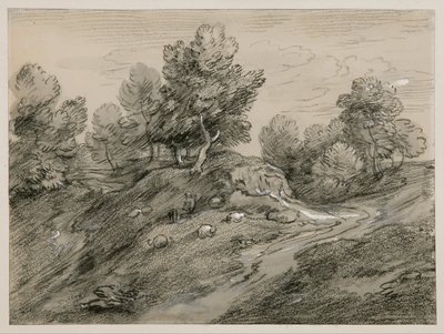 Wooded Upland Landscape with Shepherd and Sheep and Country Track Winding Around a Knoll by Thomas Gainsborough