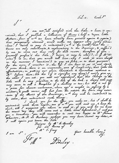 Letter from Thomas Gray Concerning the Edition of His Poetical Pieces, c1753, 1840 by Thomas Gray