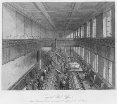 General Post Office, Letter Carriers Room Arranged for Dispatch of Newspapers, c. 1841 by Thomas H. Ellis
