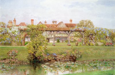 Great Tangley Manor, Surrey, with the Lily Pond and covered walk by Thomas H. Hunn