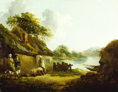 A Gypsy Family Outside a Barn in a Landscape by Thomas Hand