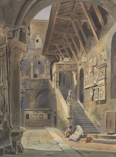 Court of the Bargello, Florence, 1839 by Thomas Hartley Cromek