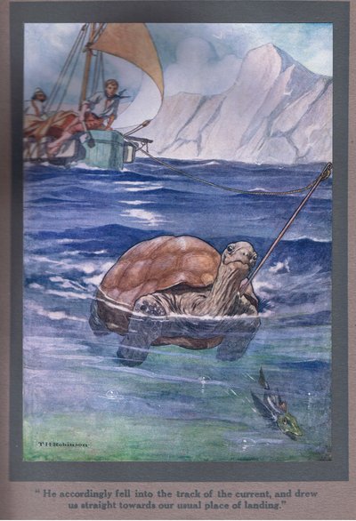 He Accordingly Fell into the Track of the Current and Drew Us Straight Towards Our Usual Place of Landing by Thomas Heath Robinson
