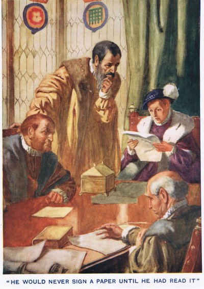 He Would Never Sign a Paper Until He Had Read It by Thomas Heath Robinson