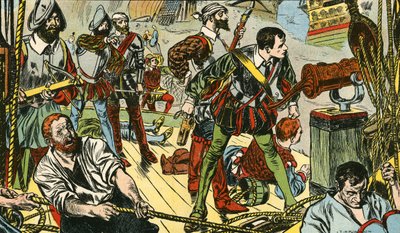 The Little "Revenge" Fights Fifty Spanish Galleons by Thomas Heath Robinson