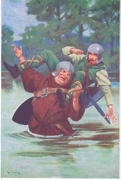 With a Pull from His Great Hands He Sent the Outlaw Floundering into the Stream by Thomas Heath Robinson
