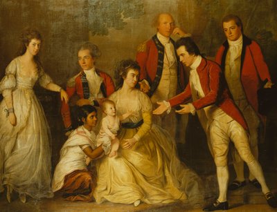 A Group Portrait of a Christening Party with a Lady Seated Full Length, with Her Husband Behind Her, Her Child Attended by an Ayah and Four Godparents by Thomas Hickey