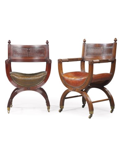 Late Victorian Mahogany X-Frame Armchair, attributed to Marsh, Jones & Cribb, after a design by Thomas Hope, c.1880 by Thomas Hope