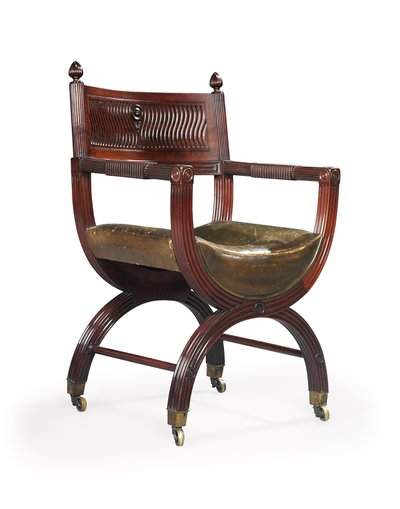 Late Victorian Mahogany X-Frame Armchair, attributed to Marsh, Jones & Cribb, after a design by Thomas Hope, c.1880 by Thomas Hope
