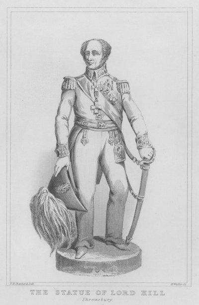 The Statue of Lord Hill, Shrewsbury (engraving) by Thomas Hosmer (after) Shepherd