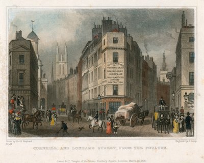 Cornhill and Lombard Street, London, from the Poultry by Thomas Hosmer Shepherd