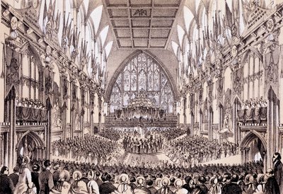 Interior of the Guildhall - The Lord Mayor and Corporation Presenting Their Address to Emperor and Empress of the French, April 19 1855 by Thomas Hosmer Shepherd