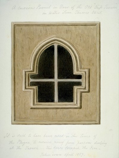 Panel in the door of the Ship Tavern, Water Lane, City of London, 1857 by Thomas Hosmer Shepherd