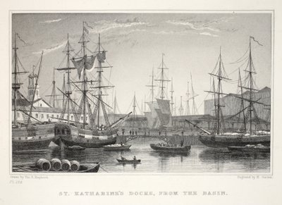 St Katherine Docks, from the Basin, Tower by Thomas Hosmer Shepherd