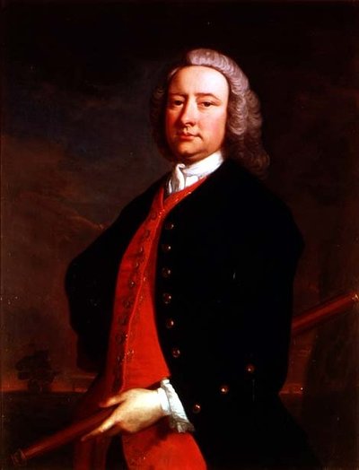 Portrait of Edward Henry Sartorius Holding a Telescope with a Coastal Landscape Beyond by Thomas Hudson