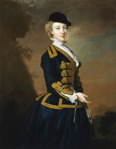 Portrait of Nancy Fortescue, Wearing a Dark Blue Riding Habit with Gold Frogging and Cap by Thomas Hudson
