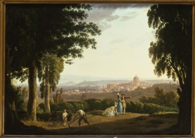 Elegant Figures on a Hillside with a Distant View of Rome by Thomas Jones