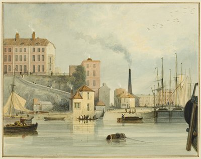West End of Redcliffe Parade, showing the entrance gates to the Bathurst Basin by Thomas Leeson the Elder Rowbotham