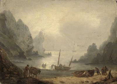 A Devonshire Inlet with Fishermen Unloading Their Catch onto the Foreshore by Thomas Luny