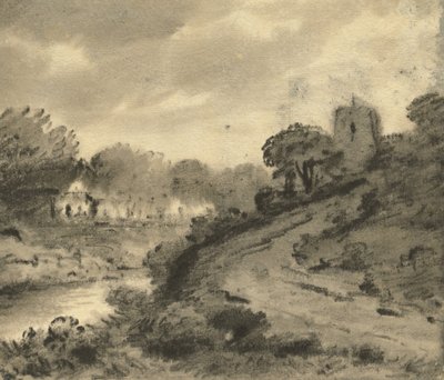 A Wooded River Landscape with a Rock in the Left Foreground by Thomas Monro