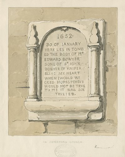 Seighford Church - Stone tablet to Edward Bowyer by Thomas Peploe Wood