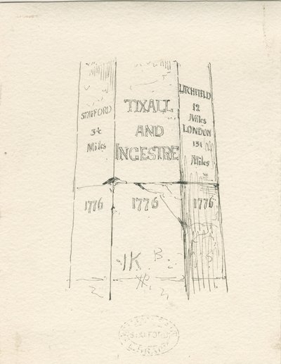 Tixall - Stone Pillar showing Mileage by Thomas Peploe Wood