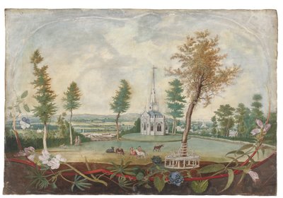 A Gothick Chapel in an Extensive Park, in a Cartouche Decorated with Cut Flowers by Thomas Robins