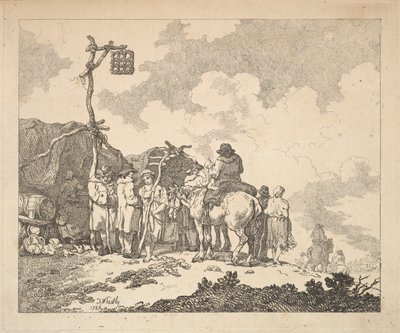 A Fair - A Group of Gypsies - Men and Women in Rustic Clothes in Front of Two Makeshift Tents, 1786 by Thomas Rowlandson