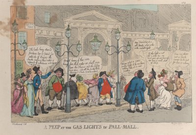A Peep at the Gas Lights in Pall-Mall by Thomas Rowlandson