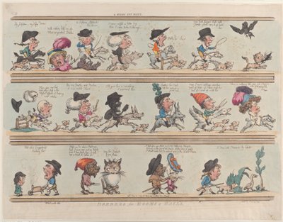 A Pygmy Cat Hunt, Borders for Rooms & Halls, Plate 9, June 20, 1799 by Thomas Rowlandson