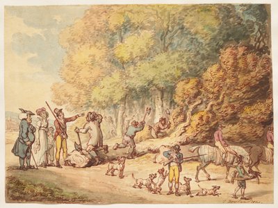 A Sportsman with his Family Instructing Woodmen to Chop up a Felled Tree by Thomas Rowlandson