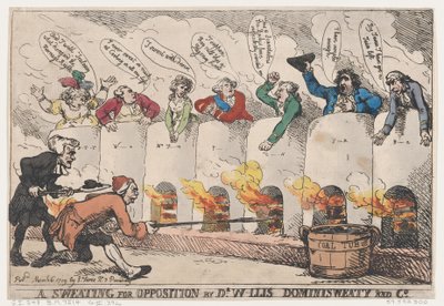 A Sweating for Opposition by Dr. W-llis Dominisweaty and Co., March 6, 1789 by Thomas Rowlandson