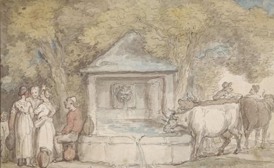 A Village Fountain by Thomas Rowlandson
