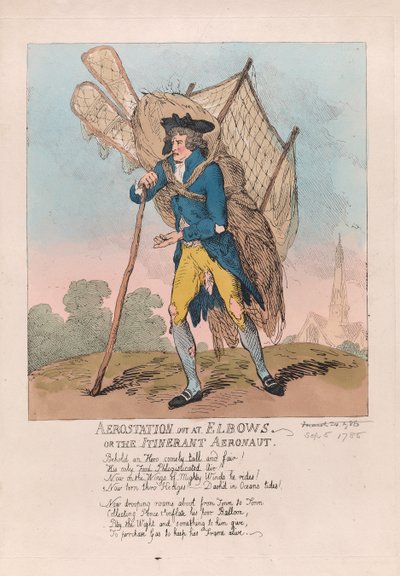 Aerostation out at Elbows or the Itinerant Aeronaut, pub. 1785 by Thomas Rowlandson