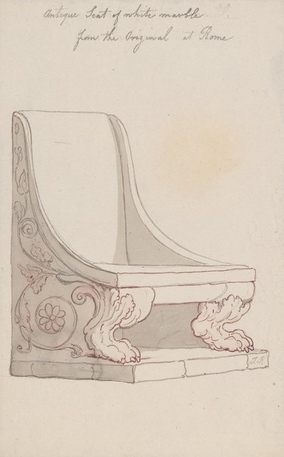Antique Seat of White Marble, from the Original at Rome by Thomas Rowlandson