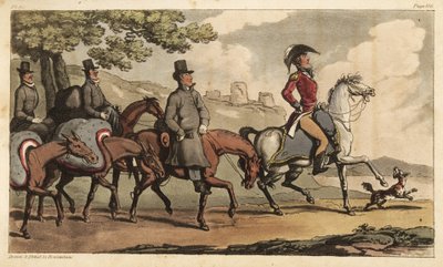 Captain Johnny Newcome and His Servants with Pack Horses on the Road to Santarem, Portugal by Thomas Rowlandson